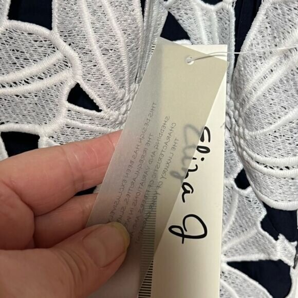 NWT Eliza J Women s Floral lace crochet overlay sleeveless dress Ivory Navy 6 - Picture 5 of 6